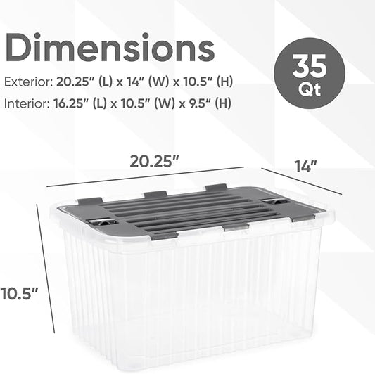 Superio Storage Bins with Lids, Clear Plastic Containers for Organizing, Stackable Totes, BPA Free, Odor Free, Organizer Boxes for Home, and Dorm, 35 Quart (4 Pack, 20.25"x14"x10.5")