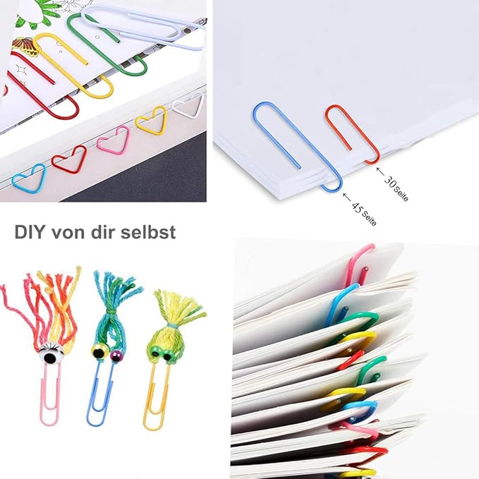 Vinaco Paper Clips Colorful, 400PCS Medium and Jumbo(1.3 inch & 2 inch) Paper Clips, Durable and Rustproof, Coated Large Paperclips Great for Office School Document Organizing (Multicolored)