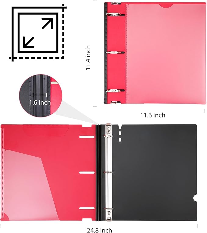 WOT I 1 Inch Telescoping 3 Ring Binder 4 Pack, Expandable Flexible Binder with Customizable Front Cover & Clear Catalog Pocket, Holds 225 Sheets, Assorted Colors, School Office Supplies