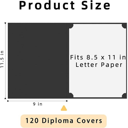 HAUTOCO 120 Pcs Certificate Holders, Black Diploma Folders Document Covers with Gold Foil Border for Letter Size 8.5x11 Cardstock, Award, Graduation