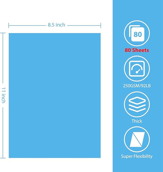 OcePor 80 Sheets Blue Cardstock Paper, Colored Printer Paper 8.5 x 11, Thick Construction for Cards Making, Scrapbook,Office Printing, Invitations, Certificates,DIY Crafting 92 lb/250gsm