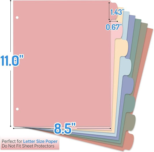 Forvencer 8-Tab Binder Dividers with Tabs, Big Tabs, Write&Erase Plastic Dividers for 3 Ring Binder, Binder Tabs for Organizers, 3 Ring Binder Dividers with Tabs for School Office (Muted, 3 Set)