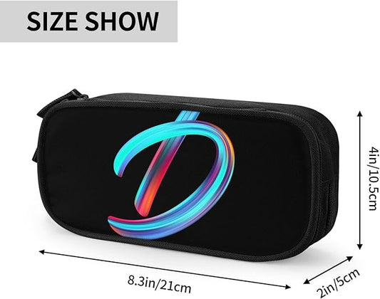 Pazacon Cute Initial Pencil Case for Kids Students, Large Capacity Pencil Pouch for Boys Girls, Letter Design Pencil Box Pen Bag Office Stationery Organizer, Rainbow Letter D