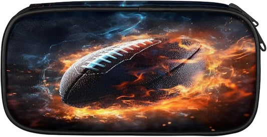 Pardick American Football Fire Pencil Case,Big Capacity Pencil Pouch Coin Pouch Stationery Organizer For Teen School