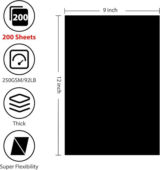 OcePor 200 Sheets Black Cardstock 9” x 12”, 92lb/250gsm Black Card Stock, Thick Card Stock Paper, Heavy Cardstock Paper for Printer, Resume, Scrapbooks, Art, Crafts, Business Cards