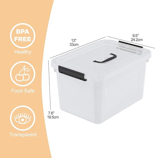 Drephia 10.5 Quart Clear Plastic Storage Box/Container with Handle, Plastic Storage Bin with Lid, 4 Packs