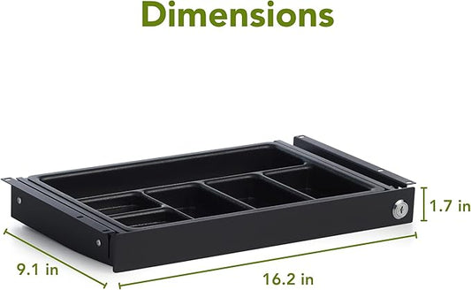 PERFECT POSTURE Max Under Desk Storage Drawer – Large Desk Drawer with Lock for Regular & Sit-Stand Standing Desks, Black (16.2” x 9.3")