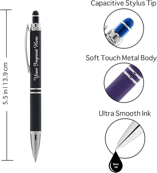 ExpressDesigns™ - Personalized Pens Gift Set - 2 Pack of Soft Touch Metal Pens w/gift box - Luxury Ballpoint Pen Custom Engraved with Name or Message (Black - Grey)