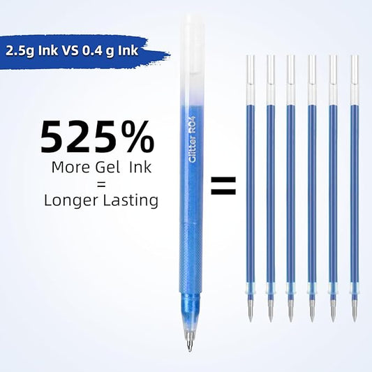 CAISEXILE 12 Blue Glitter Gel Pens Set, 1.0 mm Fine Point for Black Paper & White Paper, Large Capacity Pens for Journaling, Adult Coloring Books, Drawing, Note Taking, Highlighting