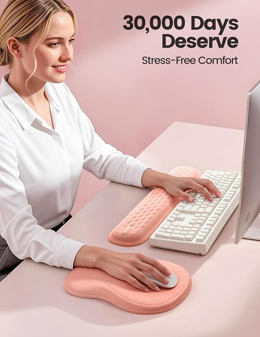 Meatanty Keyboard and Mouse Pad Wrist Rest Set, Ergonomic Wrist Pad Support, Computer Hand Palm Rest Combo, Memory Foam Typing Desk Accessories Carpal Tunnel Cushion, Laptop Office Home School-Blue