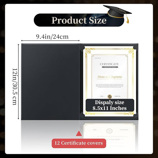 12 Packs Certificate Covers,Black Cardboard Diploma Cover,Certificate Holders Gold Foil Border,for Letter Size 8.5 x 11 Inch Awards and Certificates