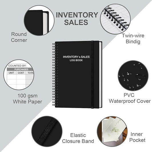 Inventory & Sales Log Book for Small Business – Inventory Ledger Book, Inventory Notebook, Order Tracker for Purchases, Sales & Reorders, 5.8" x 8.5", Black
