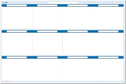 Sky Blue 12 Section Task, Objective and Goals Planning System Horizontal 24" Tall x 36" Wide. Wall Tray, Dry-Erase Marker, Eraser and 600 Sticky-Notes