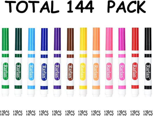 Rarlan Washable Markers Bulk, Markers for Kids, Classpack, 12 Colors,12 Boxes, 144 Count
