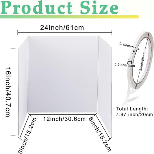 3 Pack Medium Trifold Poster Board, 24 x 16inches Poster Board with Double Sided Tapes and Cardboard, Corrugated Presentation,Science Fair Display Boards for School Project, Science Fair, Business