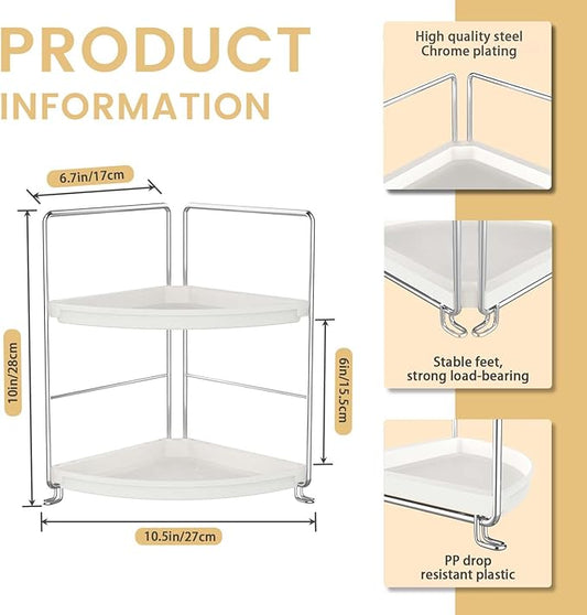 JANUS LiANG 2-Tier Corner Bathroom Countertop Organizer, Tiny Counter Corner Shelf Skincare Makeup Perfume Organizer and Organization for Kitchen (White)