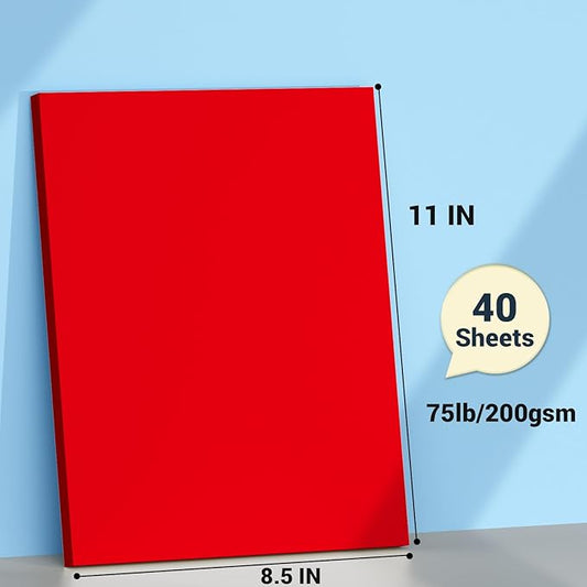 Cardstock 8.5 x 11, Thick Printer Paper 75 lb/200 gsm, 40 Sheets Card Stock Red, Christmas Card Stock, Art CardStock Paper for Invitations, Diy Cards, Business Cards, Menus, Crafts, Drawing etc