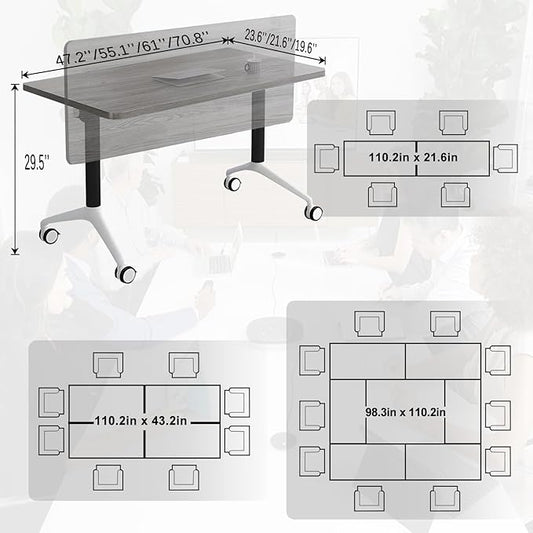 Conference Table,55.1''Folding Conference Room Table for 4-12 People,Mobile Flip Top MeetingTraining Table with Different Coulor and Styles for Offices, Classrooms,Meeting Room (4, 70.8''F)