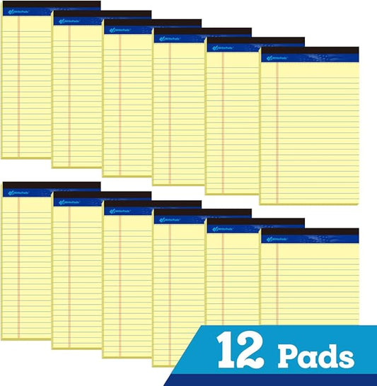 WritePads Legal note pads 5"x8" Legal Pads,College Ruled,Canary Paper,12 Pack,50 Sheets Per Writing Pad,Micro perforated Writing Pad,BL-SCY50C-12PAD