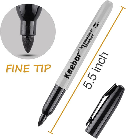 Keebor Black Permanent Markers Bulk of 100 Pack, Fine Point Permanent Marker Set, Waterproof, Quick Drying, School & Office Supplies