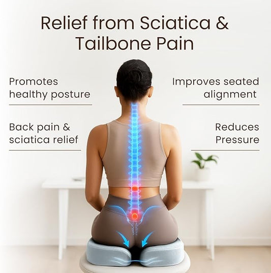 Sleepavo Office Chair Cushion - Seat Cushion for Tailbone Pain Relief - Butt Pillow for Coccyx, Sciatica, and Lower Back Pain - Orthopedic Chair Pad for Lumbar Support in Office Desk (Gray)