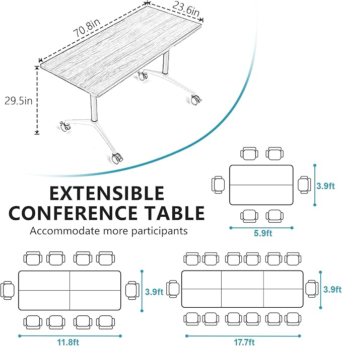 Goakwwuz Conference Room Table, Folding Conference Tables,Thicken Grey Tabletop,Flip Top Wooden Seminar Meeting Room Table for Conference Room Offices (2, Black, 70.8”)