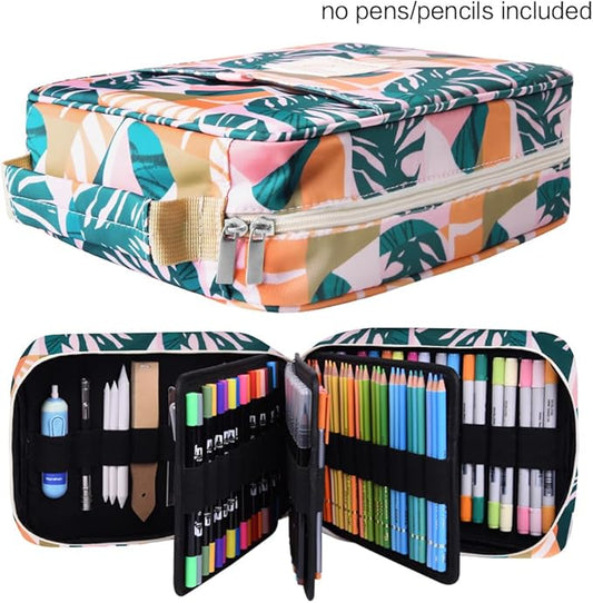 qianshan Pencil Case Holder Slot - Holds 202 Colored Pencils or 136 Gel Pens with Zipper Closure - Large Capacity Pen Organizer for Watercolor Pens or Markers - Perfect for Artist.Large Leaves
