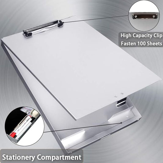 ROCOFF Metal Clipboard with Storage - Letter Size Aluminum Clipboards, Low Profile Clip Box Heavy Duty, Great for Office Jobsite or Classroom, Medical System, Law Enforcement, Single Compartment