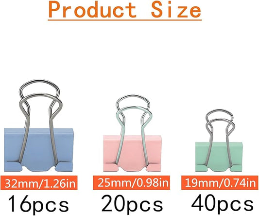 76 Pcs Colored Binder Clips Paper Clamps Assorted Sizes Small Medium Large Colorful Binder Clips for Office Supplies Set