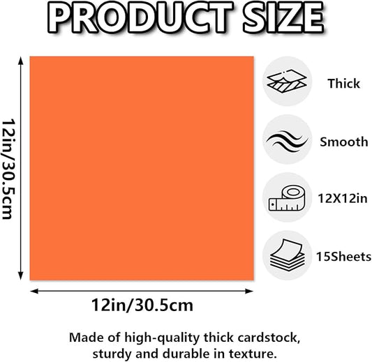 15 Sheets Orange Cardstock 12"x12",250gsm/90lb Heavyweight Cover Cardstock Paper, Thick and Smooth Card Stock Perfect for Card Making, Scrapbooking and Crafts (Orange)