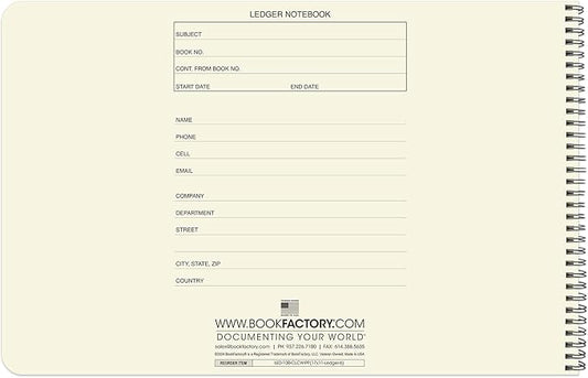 BookFactory Accounting Ledger Notebook/Large 6 Column Accounting Ledger Columnar (Six Columns) Log Book - 17'' x 11'', 100 Pages, Wire-O Landscape Format (Made in USA)