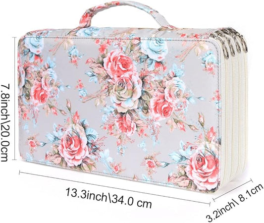 Vomgomfom Large Capacity Pencil Holder with Zipper Closure Twill Fabric Case for 300 Colored Pencils or 200 Gel Pen, Artist Organizer (Gray Rose)