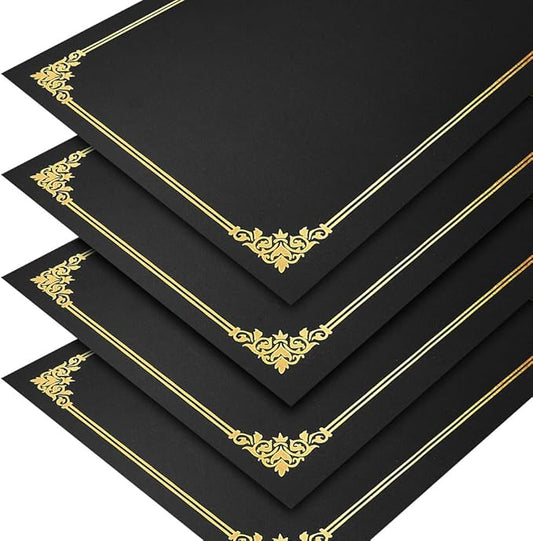 SUNEE Certificate Holders(Black, 50 Packs), Diploma Covers Gold Foil Border, for Letter Size 8.5x11 Certificates, Cardstock, Document Papers
