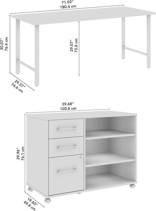 Bush Business Furniture Hustle 72W x 30D Computer Desk and Storage Cabinet with Drawers and Shelves in Platinum Gray, Modular Office Table for Home and Professional Workspace