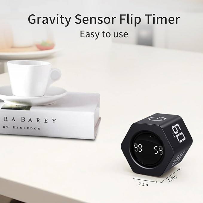 Productivity Timer Flip Gravity Sensor Cube Timer Countdown & Countup,Mute & Vibrate & Sound,5/10/30/60min & Custom Timing, Perfect for ADHD,Work,Learning,Kitchen Cooking (2, White +Black Hexagon)