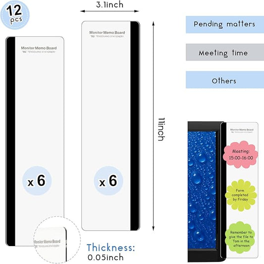 Zonon 12 Pieces Computer Monitor Notes Screen Monitor Memo Board Sticky Note Holder Message Board Computer Side Panel for Office Home Desktop Left and Right