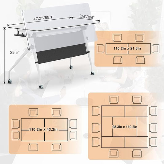 Conference Table,55.1''Folding Conference Room Table for 4-12 People,Mobile Flip Top MeetingTraining Table with Different Coulor and Styles for Offices, Classrooms,Meeting Room (6, 47.2''C)