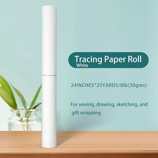 SEMLEART Tracing Paper Roll,24-inch x 25yard,White Translucent Vellum,Pattern Paper for Sewing, Drawing, Sketching, Gift Wrapping