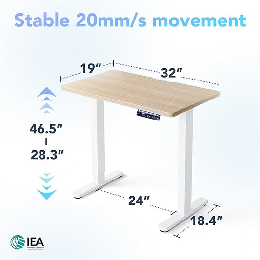 HUANUO One-Piece AI-Powered Electric Standing Desk, Smart APP, Work with Alexa & Google, Adjustable Height, 6 Memory Settings, Sedentary Reminder, Ergonomic Sit-Stand Desk, 32-inch, Light Walnut