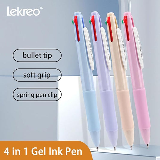 Lekreo 4-in-1 Multi-Color Ballpoint Pens — 0.7mm Medium, 6-Count