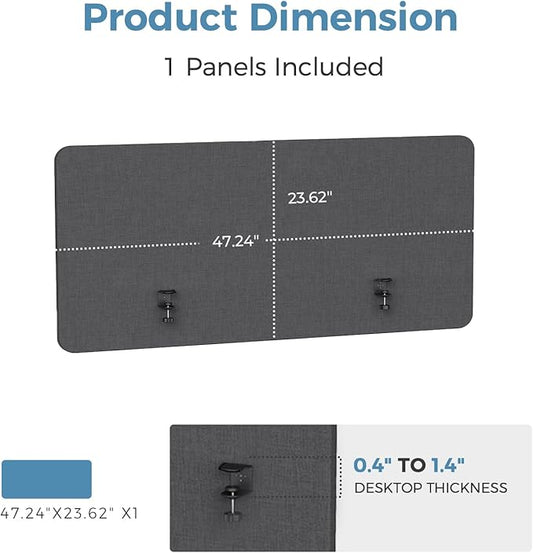 MORDEER 47.2" Privacy Desk Divider Panel, Acoustic Divider Panels for Office, Clamp-on Cubicle Office Room Dividers, Easy Assemble, Dark Grey