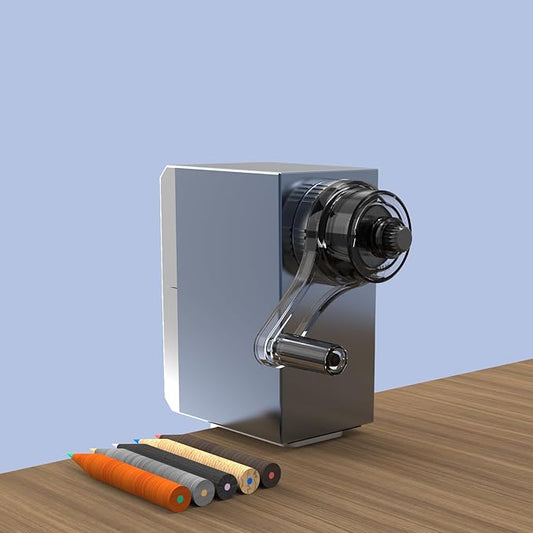 Premium Desktop Manual Pencil Sharpener, Desk Mount Design with Metal Clamp, Alloy Steel Hob,Hand Crank Operation, Silver and Gray