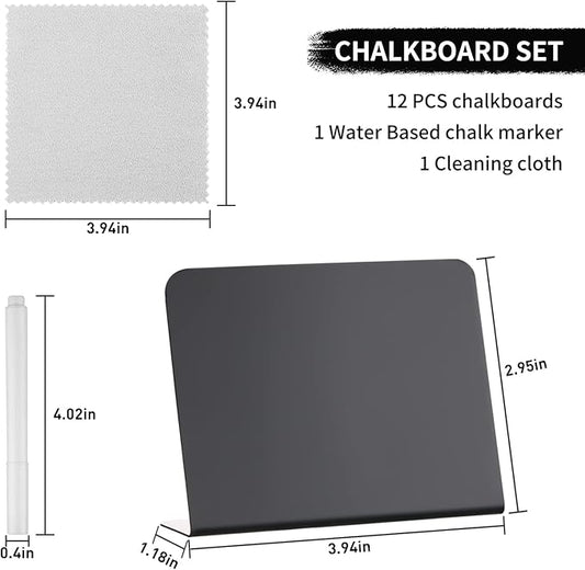 12 Pack Mini Chalkboard Signs - 4"x3" for Food, Party, Buffet, Wedding & Bakery