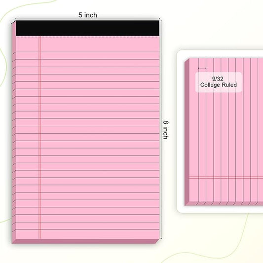 AILZFEI 6pcs Small Note Pad 5x8 College Ruled Pink Legal Pads Paper Notepads 6 Pack Study Back Writing Pads 5 x 8 Legal Pads Perforated Narrow Ruled Pads of Paper Pink