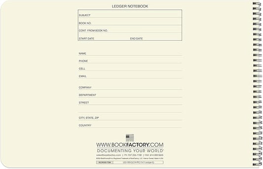 BookFactory Accounting Ledger Notebook/Large 5 Column Accounting Ledger Columnar (Five Columns) Log Book - 17'' x 11'', 100 Pages, Wire-O Landscape Format (Made in USA)
