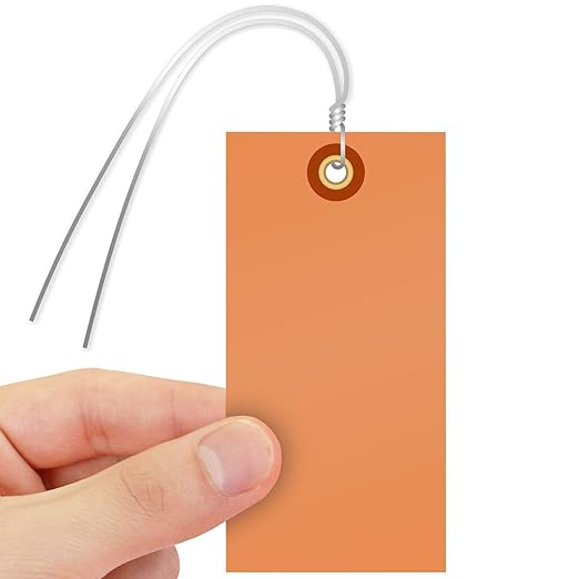 SmartSign Blank Tyvek Shipping Tags with Wire, Size #5 | 4 3/4" x 2 3/8", Pack of 100, Orange, Made in USA