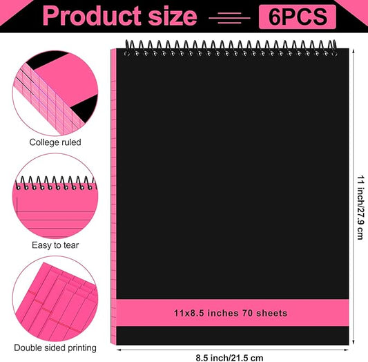 Resurhang 6 Pcs Legal Pad Top Spiral Bound Notebook 70 Sheets Double Sided College Ruled Paper Notepad Memo Steno Pad with Stiff Cover for Business College(8.5 x 11 Inches,No Holes,Bright Colors)