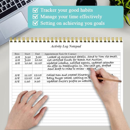 (2-Pack) Activity Log Notepad - Spiral Activity Log Book for Business Work, Undated Weekly To Do List Notepad, Organized Time Spending, Appointment or Contact, Total in 104 Sheets, 100gsm Paper, 8.5" x 11"