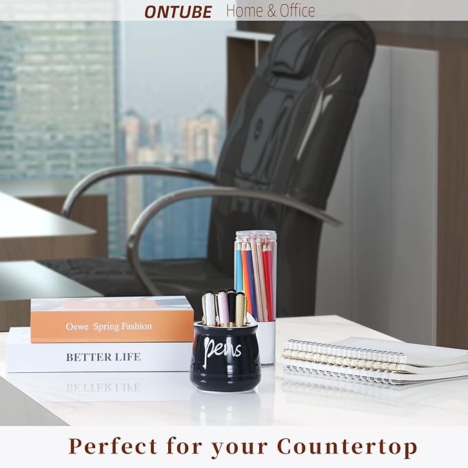 ONTUBE Porcelain Pen & Pencil Holder Stand — Black
