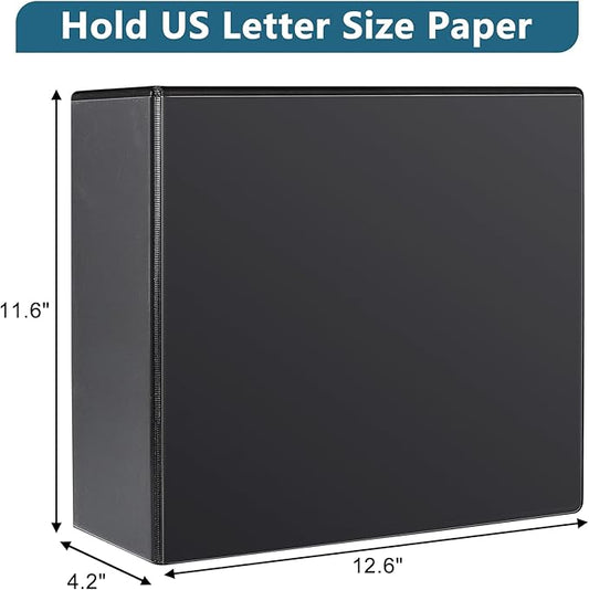 CIXILDTS 4" 3 Ring Binder, Standard 4-Inch Slant-D Ring Binder Fit Letter Size Paper, Presentation View Binders, 6 Packs, Black